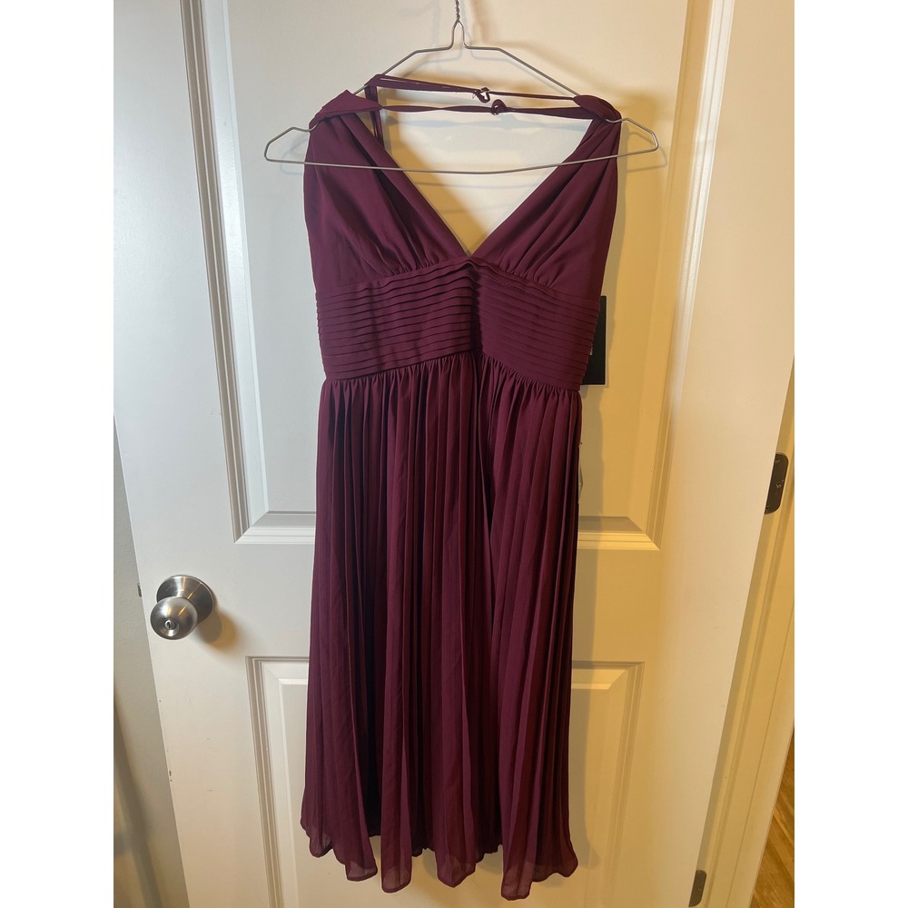 Lulus Womens Midi Dress Pleated Chiffon‎ Burgundy Size S NWT